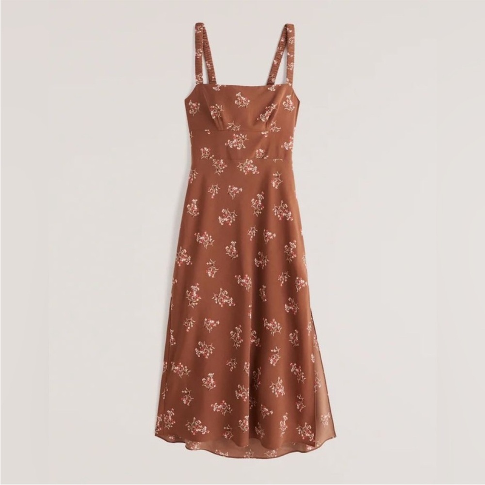 NWT Abercrombie & Fitch size XS rust floral Open Tie-Back Slip Midi Dress fall